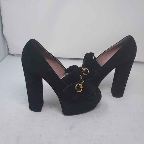 Gucci Marmont Horsebit Suede Platform Heel Pump Shoe - Picture 10 of 11